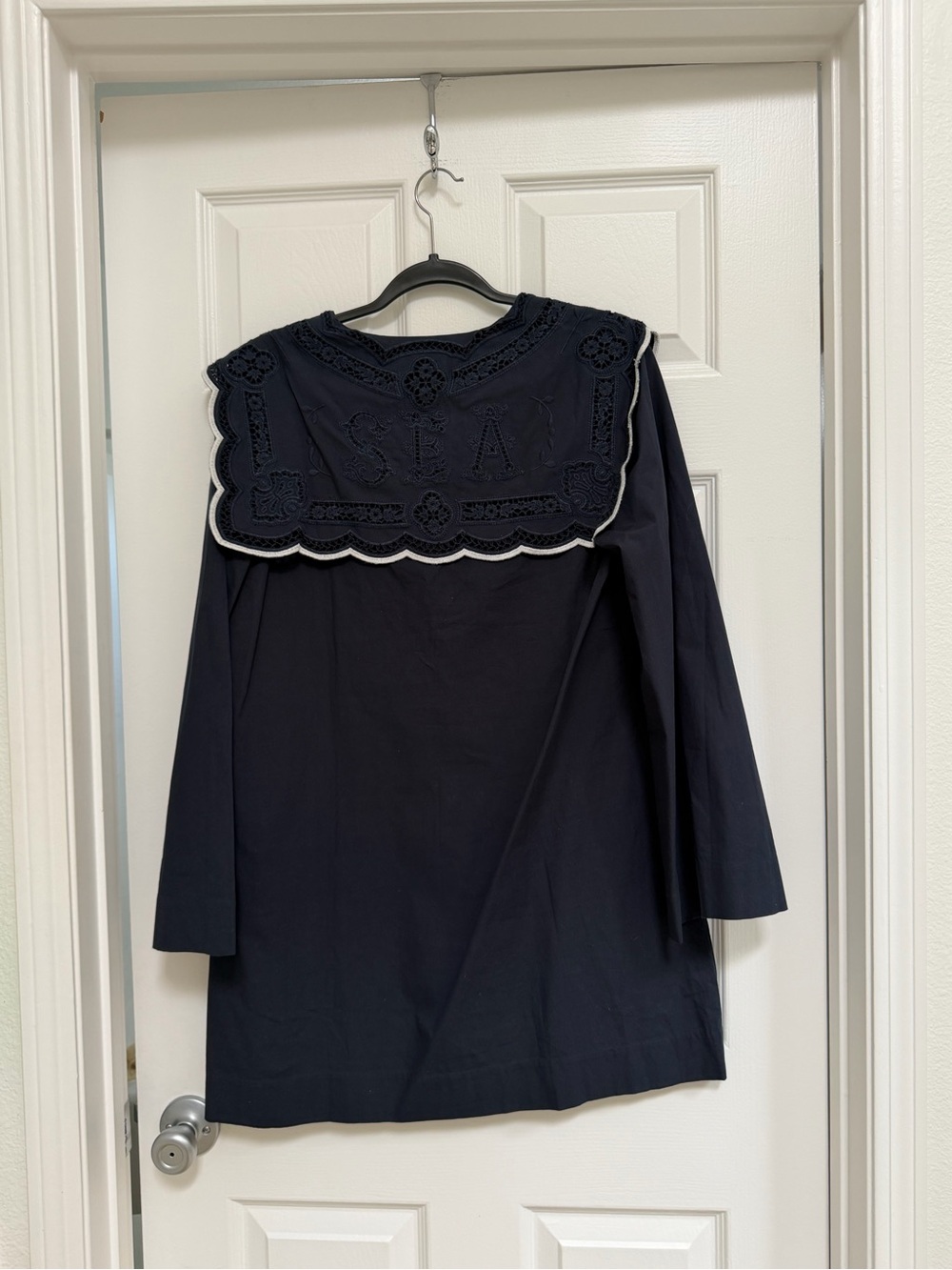 Sea New York Navy Embroidered Tie-Front Dress with Contrast Trim - Picture 4 of 8